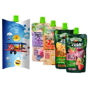 słodycze na dzień dziecka - mus owocowy z logo firmy