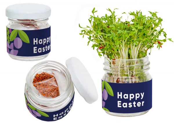 Zestaw do uprawy rzeżuchy na Wielkanoc - upominek wielkanocny z logo